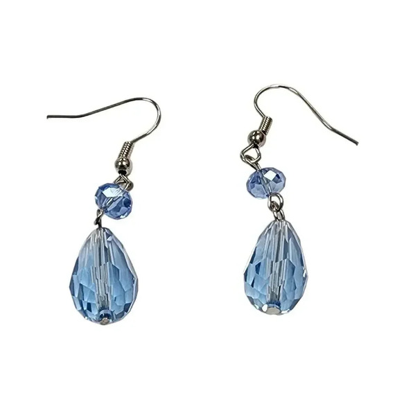 Vintage Dangle Drop Faceted Crystal Hook Earrings Silver Tone - Picture 1 of 1